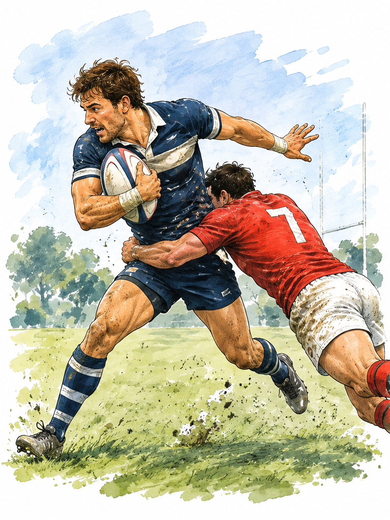 Illustration of a rugby player returning to contact sport after shoulder treatment